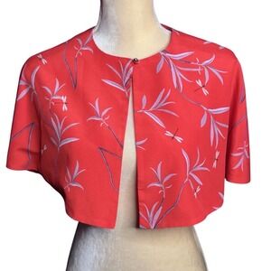 Borgo De Nor Red Dragonfly Print Cropped Capelet Shrug Bolero Evening Size 8